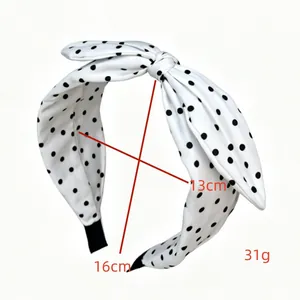 Vintage white polka dot bow headband with high-top design for daily hair accessory