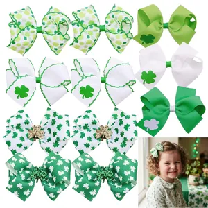 Fermagli per Capelli a Trifoglio per Bambini San Patrizio Fiocco Verde Bianco Con Paillettes Accessori per Capelli Festivi per Ragazze