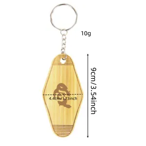 Handmade walnut wood keychain showing detailed dimensions of 9cm length and weight 10g