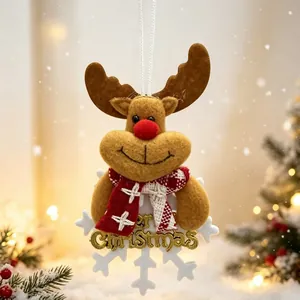 Cute plush reindeer Christmas ornament with red scarf and Merry Christmas sign