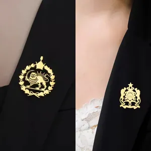 Morocco Coat Of Arms Brooch Stainless Steel Royal Crest Hollow Out Suit Lapel Pin For Men Women Vintage Jewelry Gift