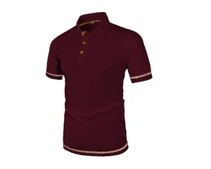 Detailed view of the mesh fabric and shirt collar on this wine red men's polo