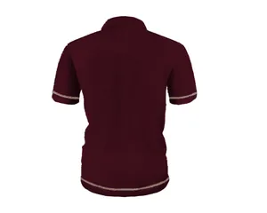 Back view of premium men's burgundy mesh ice silk polo t-shirt with striped trim details