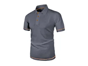 Detail view of men's mesh ice silk polo shirt showing fabric texture and collar