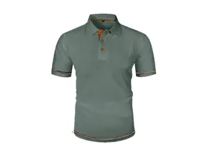 Casual men's mesh ice silk polo shirt in sage green with contrast collar detail