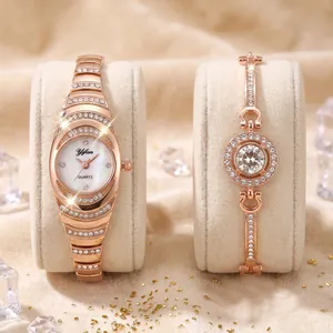 Luxury rose gold women's watch and sparkling diamond bracelet set for elegant style