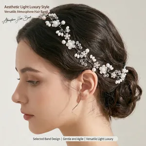 Fascia per Capelli da Sposa Fatta a Mano con Künstliche Perle Cristalli Fiori Vite Oro Argento Strass Accessori Eleganti per Matrimonio Donna