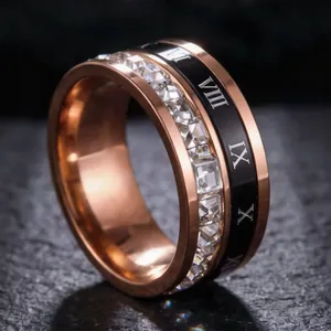 Bague Vintage en Acier Inoxydable avec Chiffres Romains pour Femmes Alliance Eternity en Strass Étincelants Bijoux de Mode