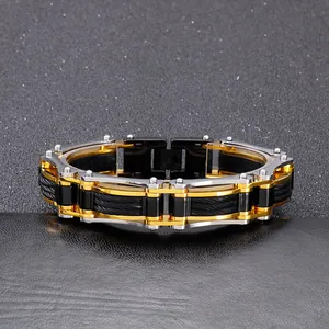 Bracelet En Acier Inoxydable Pour Hommes Tricolore Or Argent Noir Chaîne Industrielle Mécanique Bijoux Punk Rock