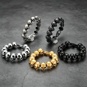 Men Skull Head Bracelet 316L Stainless Steel Polished Gothic Punk Rock Biker Style Jewelry For Boys Fashion