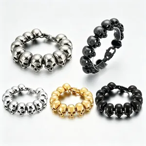 Men's punk style skull bracelets in multiple colors made of durable stainless steel.