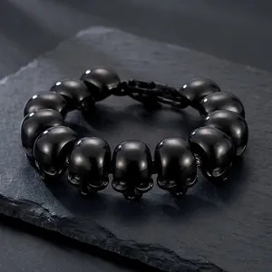 Gothic black skull bead bracelet for men crafted in premium titanium steel jewelry