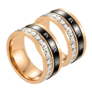 Elegante vergulde roestvrijstalen ringen met Romeinse cijfers en zirkonia-steentjes