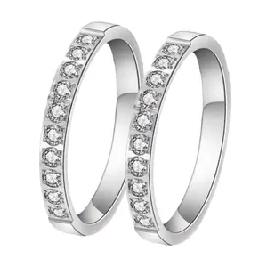 Elegant stainless steel bands with micro-paved sparkling crystals in silver finish.