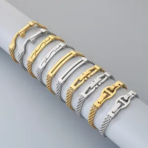 Herren Edelstahl Hip Hop Armband Geometrische Gebogene Platte Mesh Kette Persönlichkeit Punk Schmuck Für Männer Alltag Geschenk