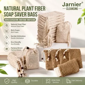 Natural Sisal Soap Bag Foaming Net Mesh Pouch Drawstring With Wooden Bead Exfoliating Body Scrubber Shower Accessories