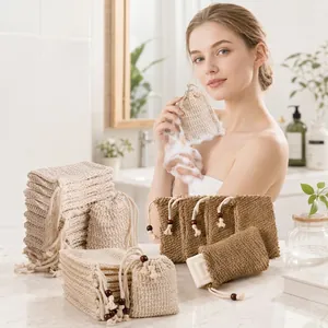 Natural sisal fiber soap foaming bags and jute soap saver pouches for gentle exfoliation