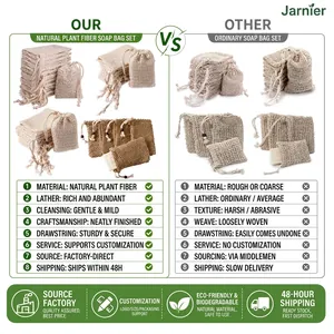 Natural ramie and jute soap saver pouches for exfoliating, foaming and skin massage