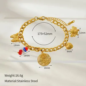 Exquisite 18K gold plated stainless steel charm bracelet with heart and bee charms