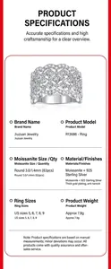 Detailed specifications for Moissanite S925 sterling silver ring in luxury lattice design