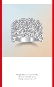 Luxe S925 silver moissanite ring with intricate openwork and sparkling stones