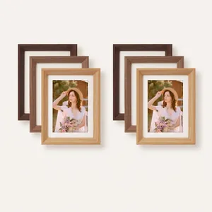 Photo Frame Picture Frame MDF Wood Texture Desktop Stand Wall Hanging Decor Modern Rectangular With Mat Plexiglass