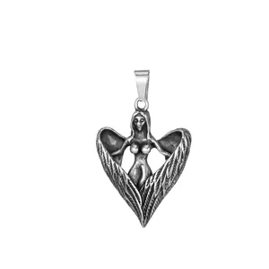 Pendentif ailes ange démon en acier inoxydable vintage collier hip hop pour homme