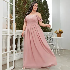 Elegant dusty pink spaghetti strap lace chiffon maxi dress with cold shoulder design