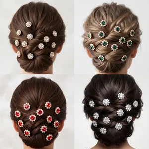 Épingles à Cheveux en Alliage avec Fleurs en Strass Forme de U pour Femmes Mariée Mariage Banquet Fête Bijoux de Cheveux