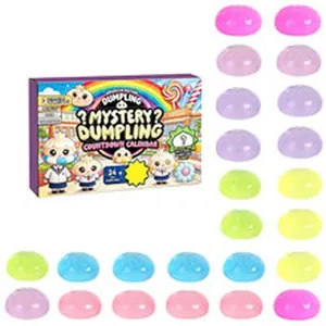Mystery dumpling countdown calendar with 24 individual colorful mini toy pieces
