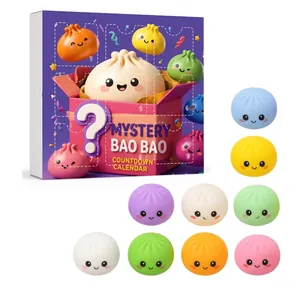 Detail view of Mystery Bao Bao countdown calendar with colorful squishy dumpling toys