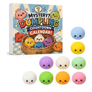 Set of 10 colorful squishy dumpling toys with mystery countdown calendar gift box