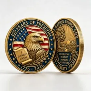 Commemorative USA 250th anniversary freedom coin with American eagle and flag design