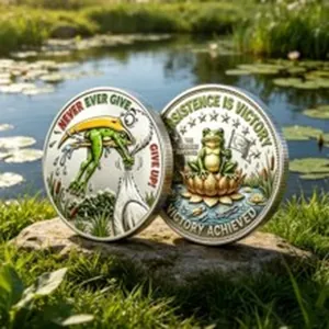 Silver-plated frog and stork motivational never give up commemorative challenge coin