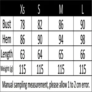 Size chart for satin halter top showing bust, hem, and length measurements