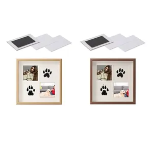 Cadre Photo Commémoratif Empreinte De Patte D'animal Bois DIY Souvenir Avec Tampon Encreur Pour Chien Chat Décor
