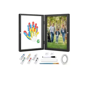 DIY Family Handprint Picture Frame MDF Double Hinged Photo Display Magnet Frame Acrylic Paint Brushes Keepsake Gift