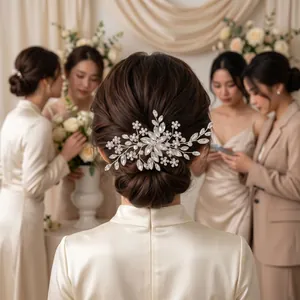 Exquisite bridal hair comb with vintage marquise rhinestones and handmade floral accents