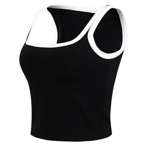 Damen Farbblock Yoga Weste Sport-BH mit Herausnehmbaren Polstern Atmungsaktiv Slim Fit Pilates Training Tank Top