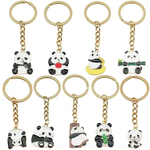 Cute Panda Bamboo Metal Keychain Chinese Style Enamel Animal Bag Pendant Zinc Alloy Key Ring Gift Women Jewelry Accessory