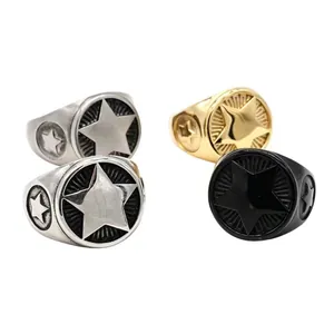 Retro Stainless Steel Star Signet Ring For Men Punk Rock Pentagram Relief Band Ring Vintage Distressed Jewelry Accessories
