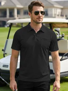 Polo noir classique à manches courtes pour hommes avec poche sur terrain de golf