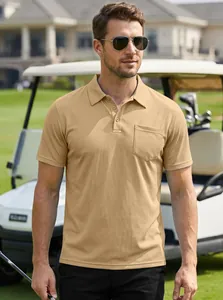 Polo décontracté pour homme coupe ample couleur beige avec poche de poitrine