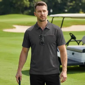 Men's loose short-sleeve polo shirt in charcoal grey for golf and casual sports