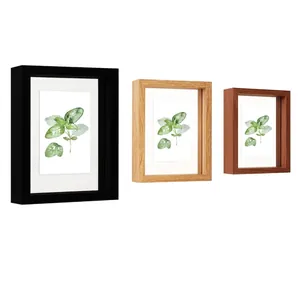 Wood Shadow Box Frame Double Sided Glass Floating Photo Frame Dried Flower Specimen Showcase Desktop Decor Minimalist