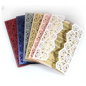 Elegant laser-cut European style wedding invitation cards in multiple chic colors