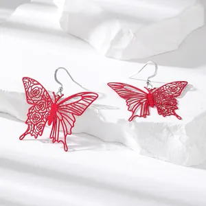 Hollow Butterfly Drop Earrings Colorful Iron Sheet Rose Pattern Large Animal Pendant Electroplated Jewelry For Women