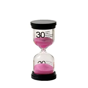 Minimalistischer 30-Minuten-Sanduhr-Timer mit schwarzen Deckeln und rosa Sand für den Schreibtisch
