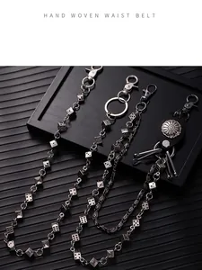 Gothic punk style silver metal waist chains with dice charms for jeans and streetwear