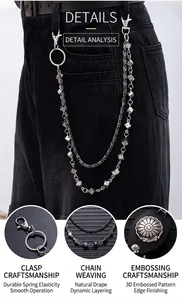 Punk style double-layered waist chain with dice pendants for jeans